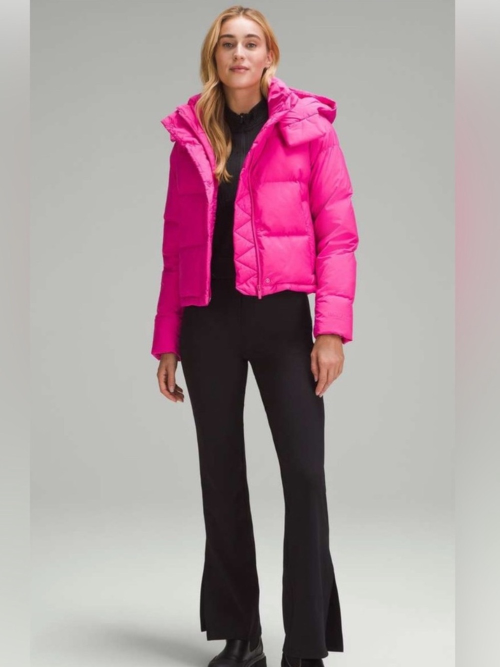 Lululemon Wunder Puff Super-Cropped Puffer Jacket Hooded Sonic Pink Sz 2